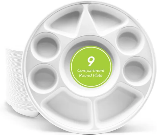 Miniatura 15 de three leaf Bandeja de comida con tapa de 5 compartimentos, 200 juegos. Bandeja de bagazo desechable resistente y ecológica con tapa, platos 100% 5