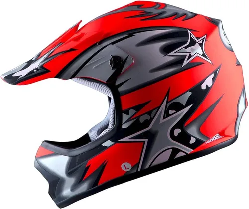 Miniatura 2 de WOW Youth Kids Motocross BMX MX ATV Dirt Bike Moutain Helmet Storm Black Estrella Matt Red
