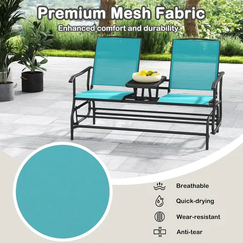 Miniatura 8 de Tangkula Silla mecedora para 2 personas, sofá biplaza mecedora para patio con mesa central de vidrio templado, banco de columpio para exteriores