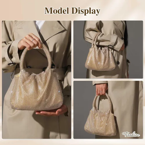 Miniatura 6 de Bolso de mano con diamantes de imitación para mujer, bolso de noche con diamantes brillantes, mini bolso de mano con purpurina para fiesta de noche
