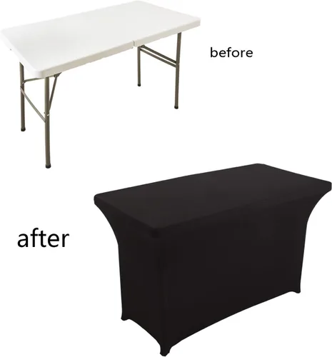 Miniatura 5 de LZY Mantel de mesa elástico ajustable de elastano para mesa plegable de 4, 6 o 8 pies, mantel rectangular de cóctel, perfecto para fiestas o Negro