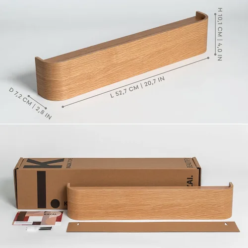 Miniatura 2 de Kazai. Perchero de pared 'Toke' - Perchero de diseño moderno con ganchos de pared ocultos - Perchero de panel de chapa de madera maciza - Roble