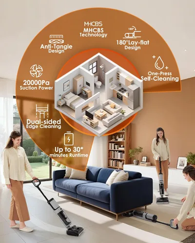 Miniatura 8 de Tineco Floor ONE i5 Stretch Aspiradora Húmeda y Seca, Aspirar y Trapear en Un Solo Paso, Succión Potente de 20kPa, Diseño Plegable de 180°, Diseño