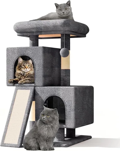 Miniatura 9 de Athena Collection Árbol pequeño para gatos, moderna torre de árbol para gatos de 34 pulgadas con poste rascador 2 plataforma de actividades
