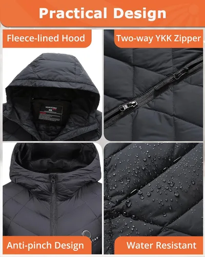 Miniatura 5 de Venustas Women's Heated Long Jacket with 90% Duck Down, 7.4V Battery Pack, Electric Heated Puffer Coat For Skiing Camping