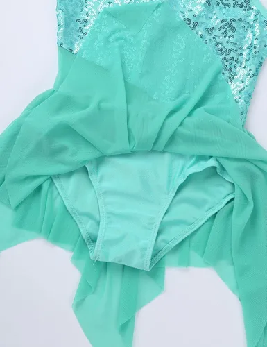 Miniatura 40 de YiZYiF Vestido de baile de lentejuelas para niños y niñas, leotardo de ballet, cuello alto, vestido lírico, traje de rendimiento irregular