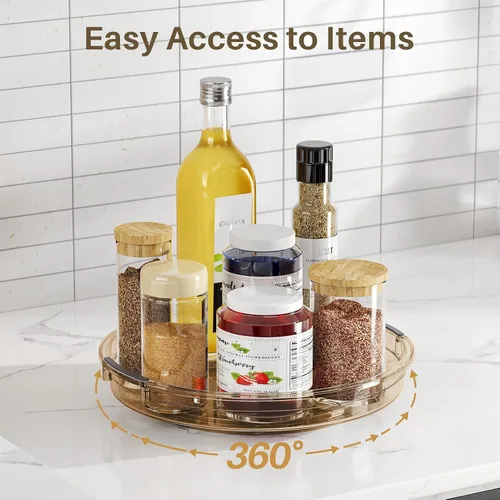 Miniatura 4 de LAMU Paquete de 2 organizadores giratorios Lazy Susan para gabinete, 10.6'' 9.25'' organizador de condimentos para refrigerador, despensa de cocina