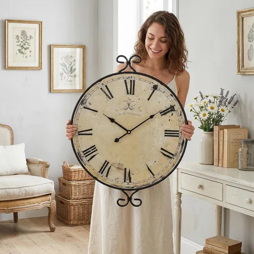 Reloj de pared de 30 pulgadas para sala de estar, reloj de pared de granja extragrande, marco de hierro forjado con acabado dorado retro, relojes