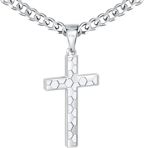Miniatura 6 de Avotto Collar de cadena de cruz de acero inoxidable 316L para hombres y niños, cadena cubana resistente que no se decolora con colgante de cruz