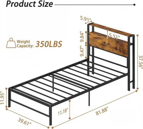 Miniatura 2 de Weehom Marco de cama individual para niños, cama de tamaño individual con estantes de madera de 2 niveles, cabecero debajo de la cama, espacio