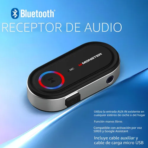 Miniatura 5 de Receptor de audio Bluetooth Monster, adaptador Bluetooth auxiliar con entrada de 3.5mm, llamadas manos libres, compatible con Siri y Google Voice