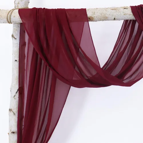 Miniatura 2 de Tela de Drapeado de Arco Burdeos Gasa Cortinas de Arco de Boda Vino 2 Paneles 18 pies Cortinas Transparentes para Drapeado de Techo de Boda Cortinas