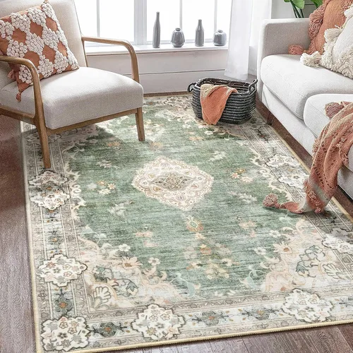 Miniatura 84 de Alfombra Verde MUJOO de 8'x10', Alfombras de Área para Sala de Estar, Alfombras Lavables, Alfombra Grande de Área, Alfombra Boho de Área de 8'x10