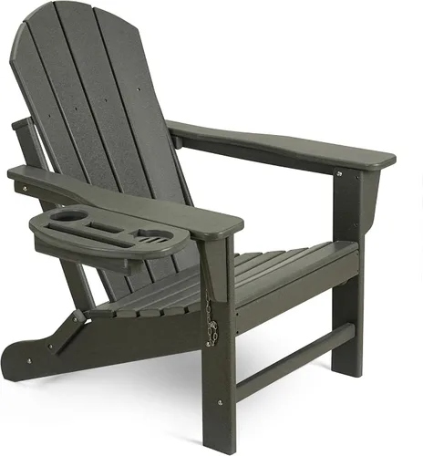 Miniatura 72 de NAVINE Juego de 2 sillas Adirondack plegables de polietileno de alta densidad con portavasos multifuncional, resistente a la intemperie, para Blanco