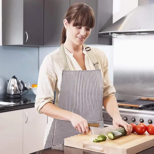 Miniatura 7 de NLUS Paquete de 2 delantales de cocina de cocina, delantal de chef ajustable suave con 2 bolsillos para hombres y mujeres (rayas negras y marrones)