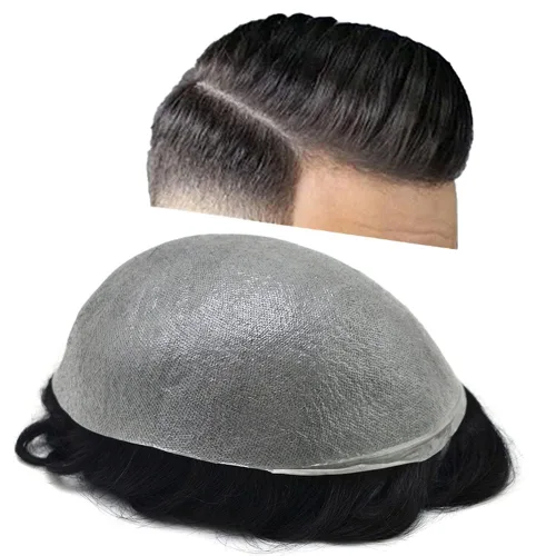 Miniatura 55 de Super Thin Skin Mens Toupee 0.001 in - Sistema de cabello de piel ultrafina para hombres, cabello humano negro, marrón, rubio, gris, peluca