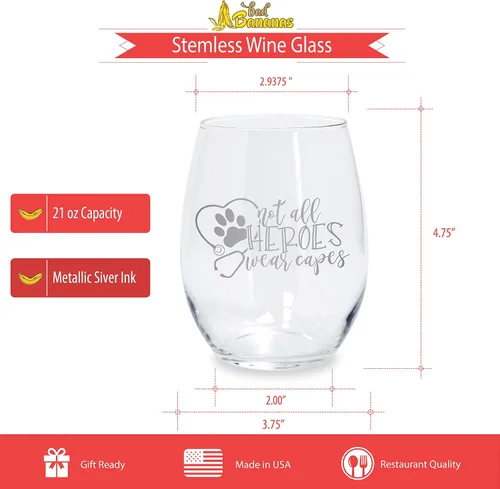 Miniatura 3 de BAD BANANAS Regalos de tecnología veterinaria y veterinaria – No todos los héroes usan capas – Copa de vino sin tallo de 21 oz – Regalos