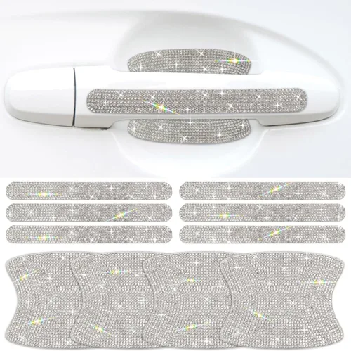 Miniatura 13 de Paquete de 10 calcomanías reflectantes para manija de puerta con diamantes de imitación para automóvil, universal, espejo retrovisor lateral