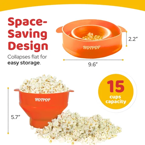 Miniatura 2 de The Original HOTPOP - Palomitas de maíz para microondas, máquina de palomitas de maíz, cuenco plegable sin BPA y apto para lavavajillas, 20