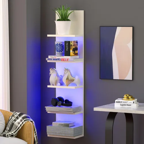 Miniatura 11 de VIWODS Estante de pared de 4 niveles con luces LED, estante flotante para decoración del hogar, estante vertical montado en la pared