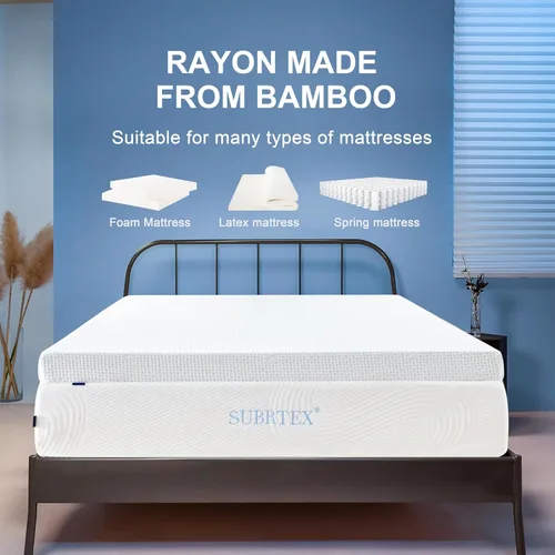 Miniatura 3 de Subrtex Funda para Topper de Colchón (Solo Funda) Protector de Colchón Ropa de Cama de Rayón Hecho de Bambú Funda Envolvente de Colchón Extraíble