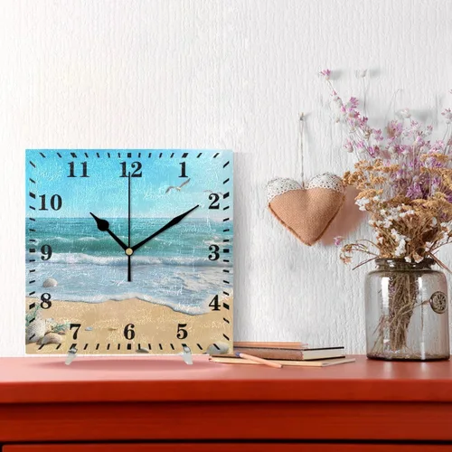 Miniatura 2 de Reloj de pared con diseño de gaviota de playa, reloj colgante decorativo, silencioso, sin tictac, para sala de estar, cocina, dormitorio