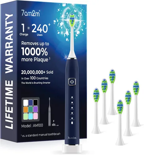 Miniatura 13 de 7AM2M Cepillo de dientes eléctrico sónico con 6 cabezales de cepillo para adultos y niños, una carga durante 120 días, carga rápida inalámbrica, 5
