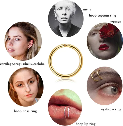 Miniatura 7 de Jstyle 5 anillos de acero quirúrgico 316L para la nariz, 16G, 18G, 20G, con bisagras, para la nariz, para mujeres y hombres, cartílago, arete