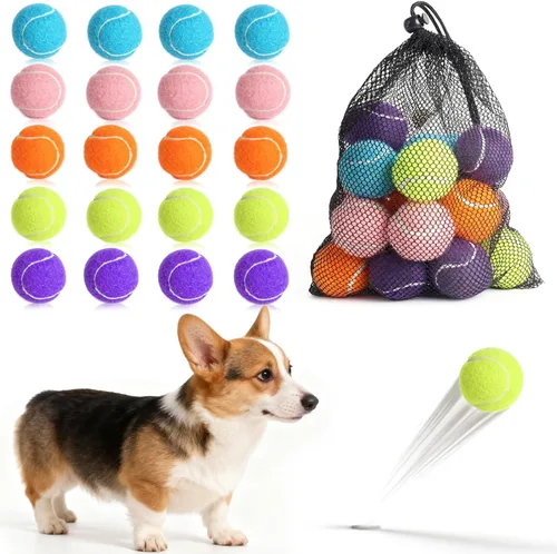 Paquete de 20 pelotas de tenis para perros, pelota de juguete para perros de 2 pulgadas con bolsa de malla, pelotas de tenis pequeñas para mascotas,
