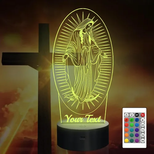 Miniatura 13 de Attivolife Luz Nocturna de Ilusión 3D de Jesús, Lámpara LED Óptica del Sagrado Corazón de Jesús con 16 Cambios de Color, Control Remoto + Jesús2