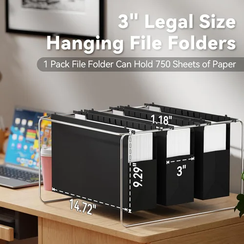 Miniatura 3 de Ansook Carpetas colgantes de tamaño legal, carpeta de archivos de expansión de 3 pulgadas para colgar con pestañas de 1/5, paquete de 6 carpetas
