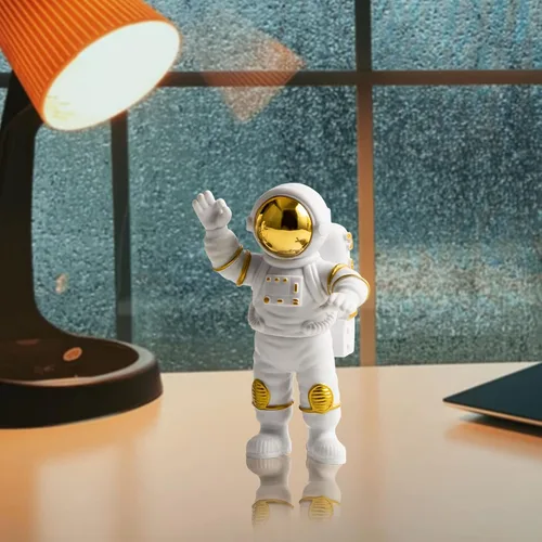 Miniatura 2 de Decoración de figura de astronauta, estatua de astronauta de poliresina, espejo galvanizado dorado, figura de astronauta, escultura para adorno