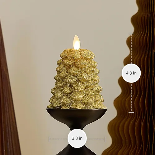 Miniatura 5 de Luminara Vela LED sin llama con rica purpurina dorada North Tree Pilar de Llama en Movimiento (3.3" x 4.3")