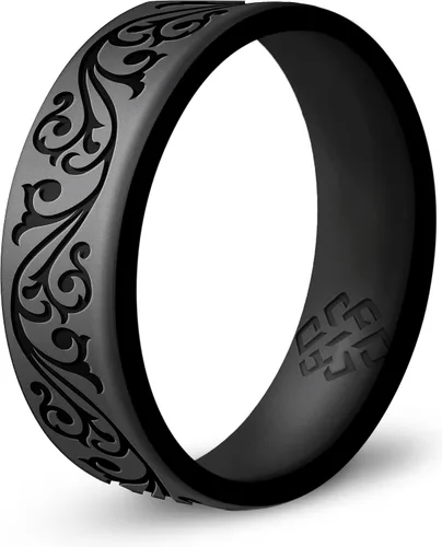 Miniatura 14 de Anillo de silicona Knot Theory en Filigrana, Floral, Corazones o Laurel - Banda de boda de silicona grabada de doble capa, para actividades
