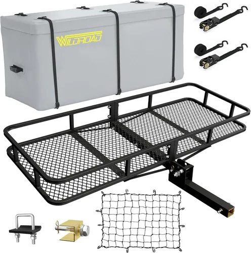 Wildroad Combo de portaequipajes de enganche de carga plegable 152 cm x 61 cm x 15 cm 227 KG Portaequipajes plegable para enganche de remolque