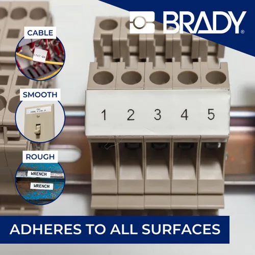 Miniatura 5 de Brady Auténticas etiquetas adhesivas agresivas de nailon multiusos (M4C-750-499) de 0.75 pulgadas de ancho x 16 pies, negro sobre blanco. Para uso