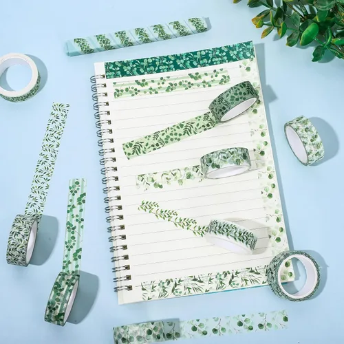 Miniatura 4 de Whaline 12 Rollos Cintas Washi de Vegetación Acuarela Plantas Eucalipto Cinta de Enmascarar 15mm Hojas Verdes Cinta Decorativa Adhesivos para Álbum