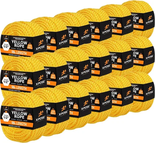 Miniatura 86 de Cuerda de polipropileno trenzado amarilla, 1/2 pulgada de grosor x 50 pies de largo, cuerdas de polietileno resistentes para uso en exteriores