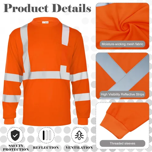 Miniatura 4 de Amylove 4 piezas de camisa de seguridad de manga larga de alta visibilidad reflectante para trabajo en construcción para hombres y mujeres