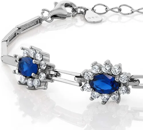 Miniatura 2 de Gem Stone King Pulsera de tenis de plata de ley 925 con zafiro simulado para mujer (2.36 quilates, 7 pulgadas con extensor de 1 pulgada), Metal