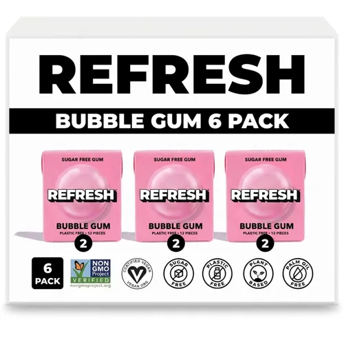Miniatura 13 de Refresh Gum, Sin azúcar, natural, xilitol, goma de mascar de larga duración, sabores naturales, ingredientes orgánicos, sin plástico, sin OMG, sin
