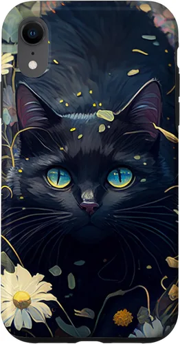Miniatura 24 de iPhone 16 Cute Black Cat In Botanical Flower Garden Aesthetic Cat Case