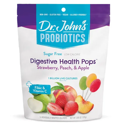 Miniatura 8 de Dr. John's Healthy Sweets Paletas probióticas para niños, fresa y bayas silvestres con cero azúcar, sin colorantes, a base de plantas, aptas