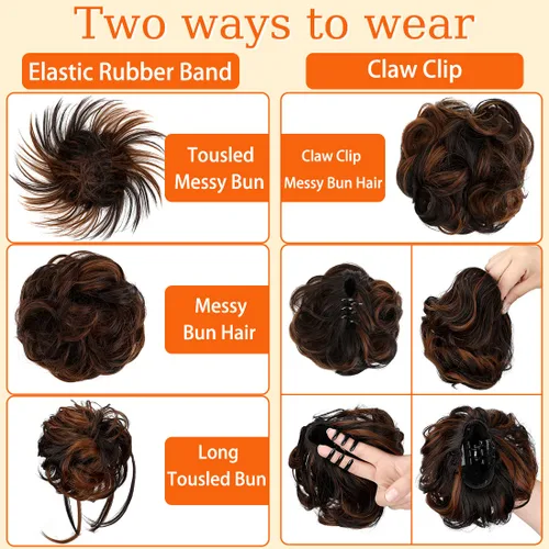 Miniatura 3 de 4 piezas de cabello desordenado con moño despeinado para mujer, extensión de cabello con banda de goma elástica, accesorios para el cabello