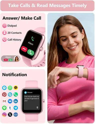 Miniatura 3 de KALINCO - Reloj inteligente para mujer [2 bandas, caja de 44mm] Alexa, rastreador de fitness, monitor de ritmo cardíaco, sueño, estrés, reloj Rosa