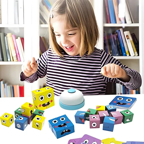 Miniatura 5 de Cubos de madera, IQ Puzzle, Building Cube Express Toy Faces, Magic Face Building Block Puzzle de madera Montessori Toy