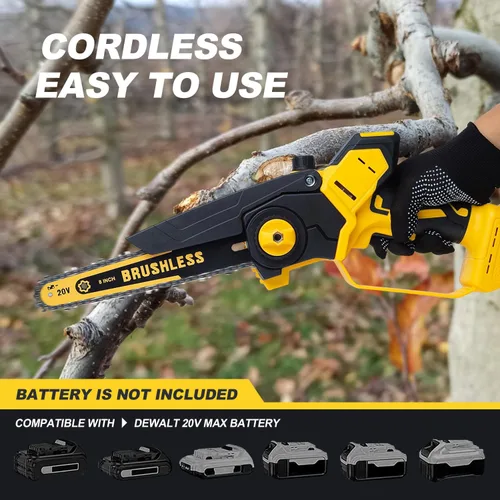 Miniatura 3 de Mini motosierra para batería Dewalt de 20 V MAX, mini motosierra eléctrica de mano inalámbrica de 8 pulgadas, motosierra sin escobillas para corte
