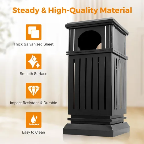 Miniatura 2 de BEAMNOVA Cubo de basura negro para exteriores, bandeja superior de acero inoxidable con tapa de bloqueo, contenedor de basura industrial resistente