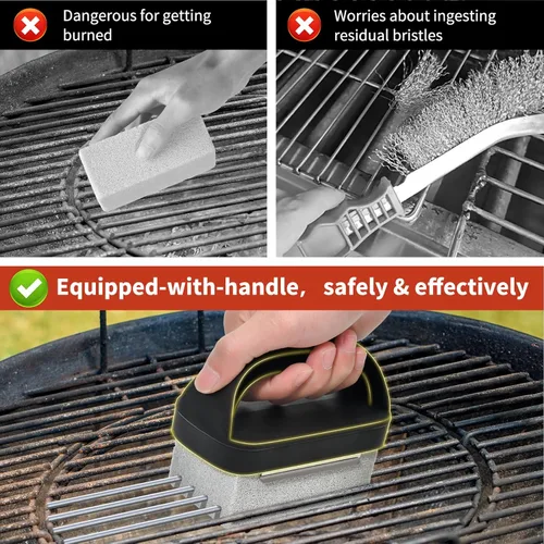 Miniatura 7 de Ladrillo de piedra de limpieza de plancha, paquete de 5 con mango ergonómico, bloque de piedra pómez natural para piedra negra, plancha superior Gris