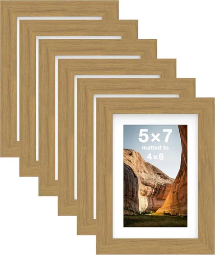 Miniatura 12 de FrameWorks Marcos de fotos clásicos de madera 4 x 6 con vidrio templado, roble natural, paquete de 6 Roble natural-6